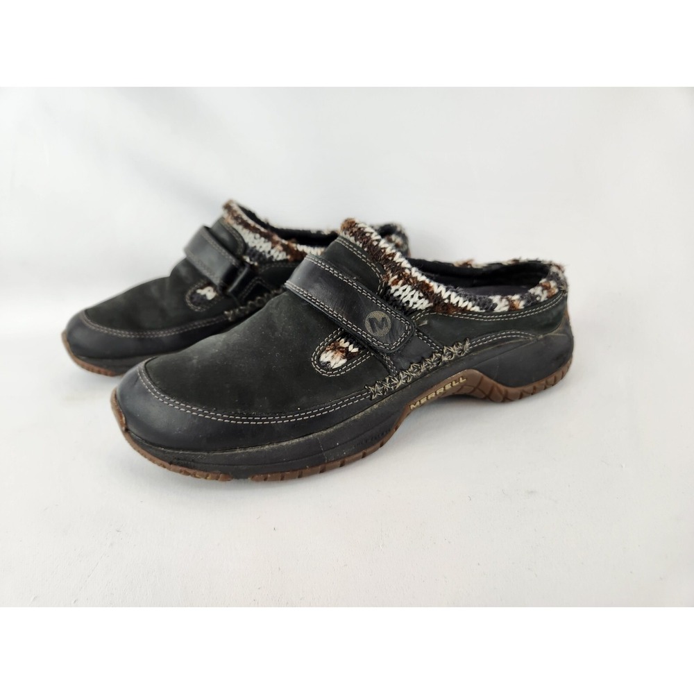 Merrell Encore Echo Leather Black Leather Nubuck‎ Slip On Clogs Women's Size 7
